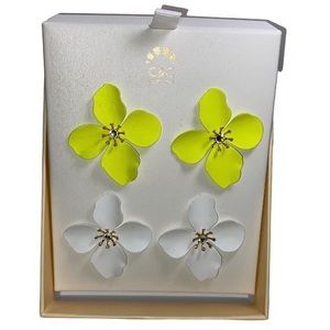 C&C California Flower Earrings Yellow and White Clear Center Stone Stud Post
